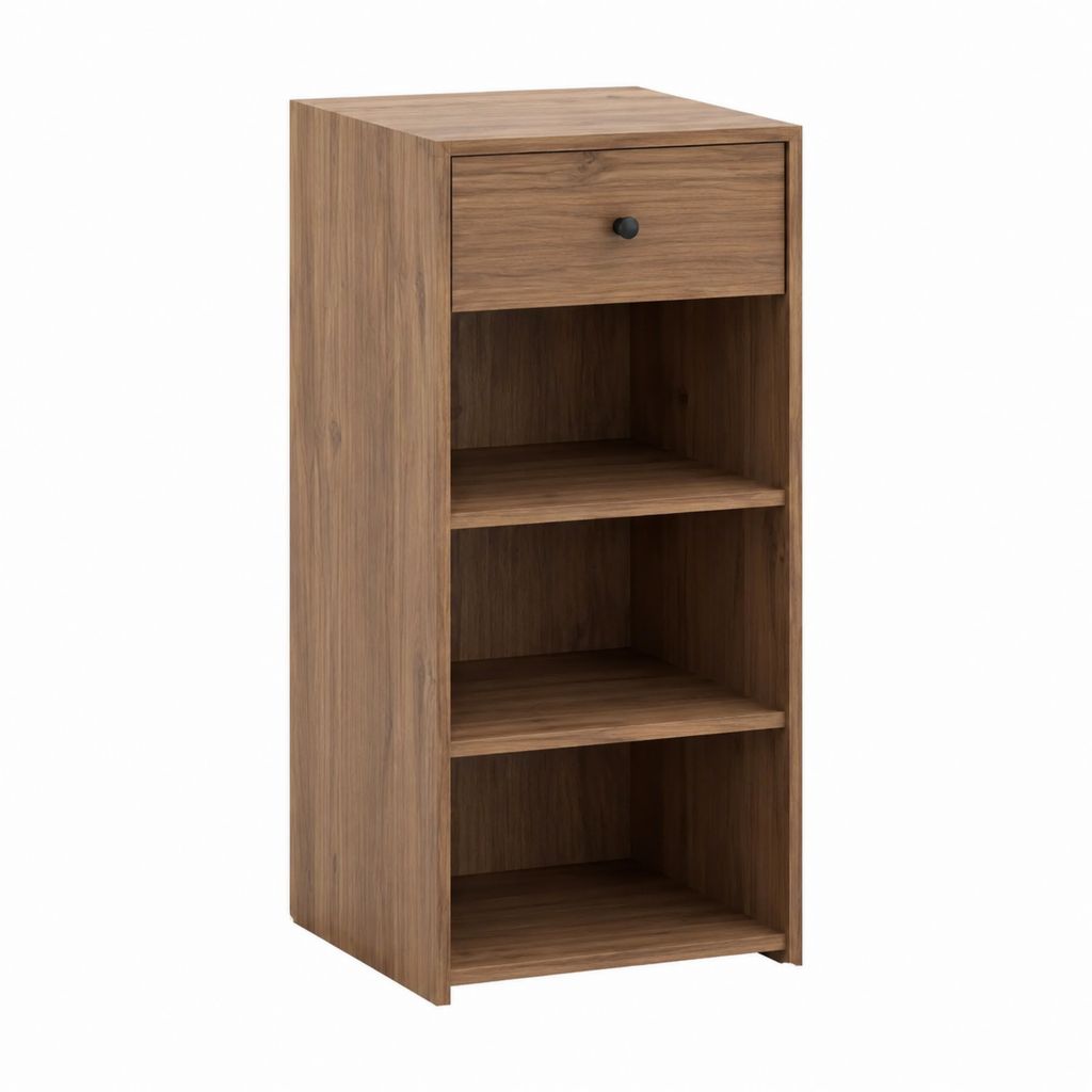 Buffet colonne de rangement noyer en panneaux de particules 40 x 30 x 90 cm avec tiroir et 3 niches