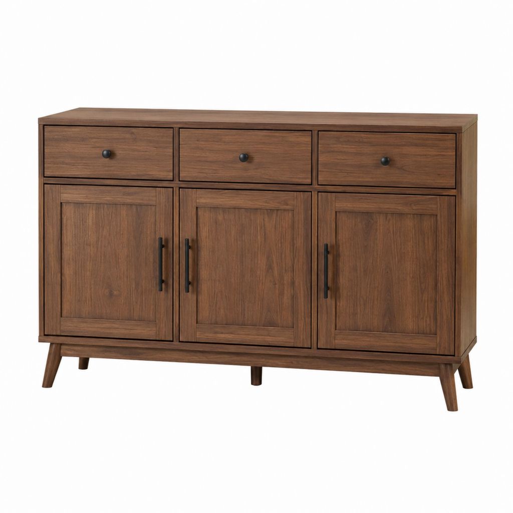 Buffet de rangement marron en panneaux MDF plaqués noyer rectangulaire 160 x 45 x 90 cm