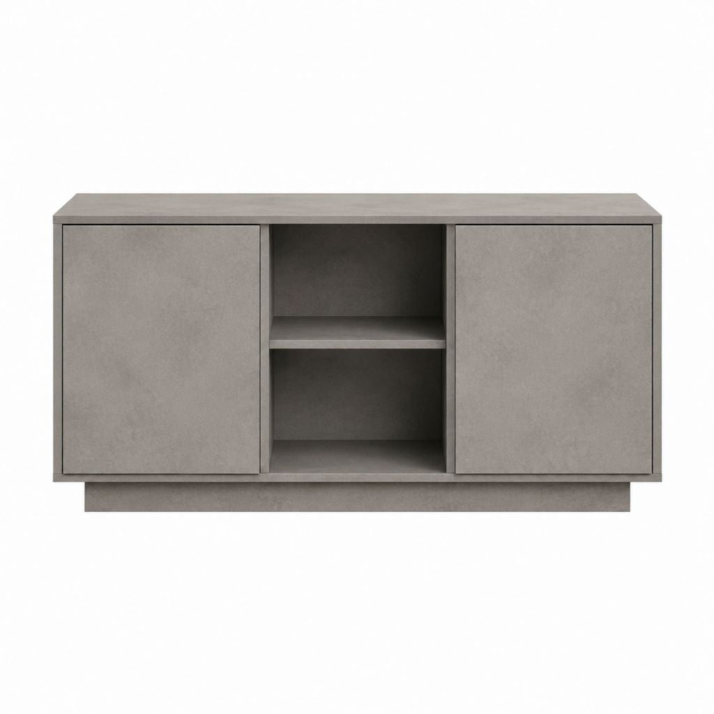 Buffet 2 portes gris béton en panneaux de particules rectangulaire 140 x 40 x 75 cm