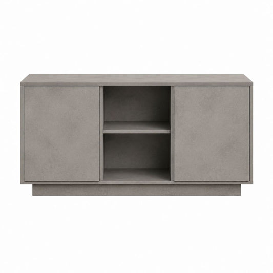 Buffet 2 portes gris béton en panneaux de particules rectangulaire 140 x 40 x 75 cm