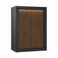 Buffet haut noir et noyer en MDF à façade rainurée avec éclairage LED 80 x 40 x 120 cm
