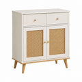 Buffet de rangement blanc en panneaux MDF et cannage de rotin 80 x 40 x 90 cm