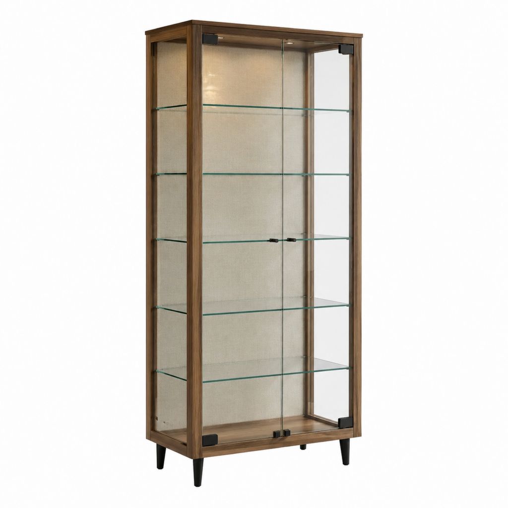Vitrine de salle à manger rectangulaire noyer et verre trempé 90 x 40 x 180 cm