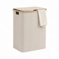 Panier à linge avec couvercle beige en polyester et bambou 40 x 30 x 60 cm