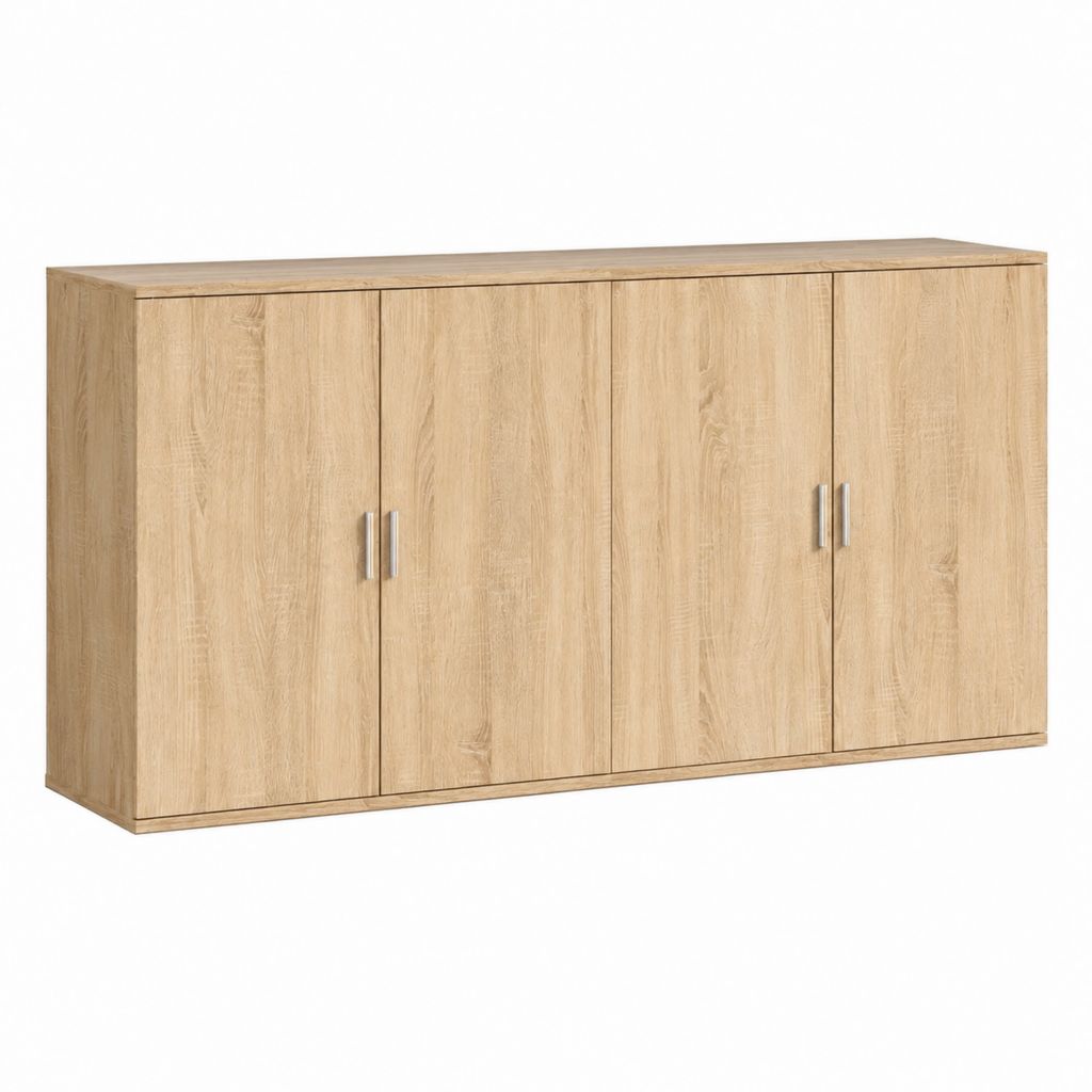 Buffet 4 portes chêne clair en panneaux de particules 120 x 40 x 80 cm