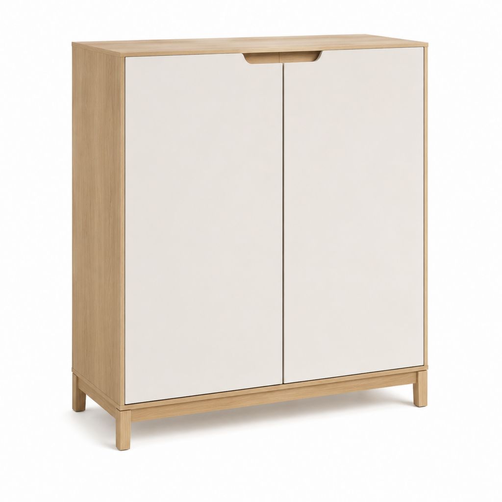 Buffet 2 portes beige et chêne en panneaux de particules 80 x 40 x 100 cm