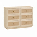 Buffet à 6 tiroirs beige en MDF plaqué chêne et cannage naturel 120 x 40 x 90 cm