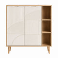 Buffet de rangement rectangulaire chêne clair et blanc en MDF 100 x 40 x 110 cm