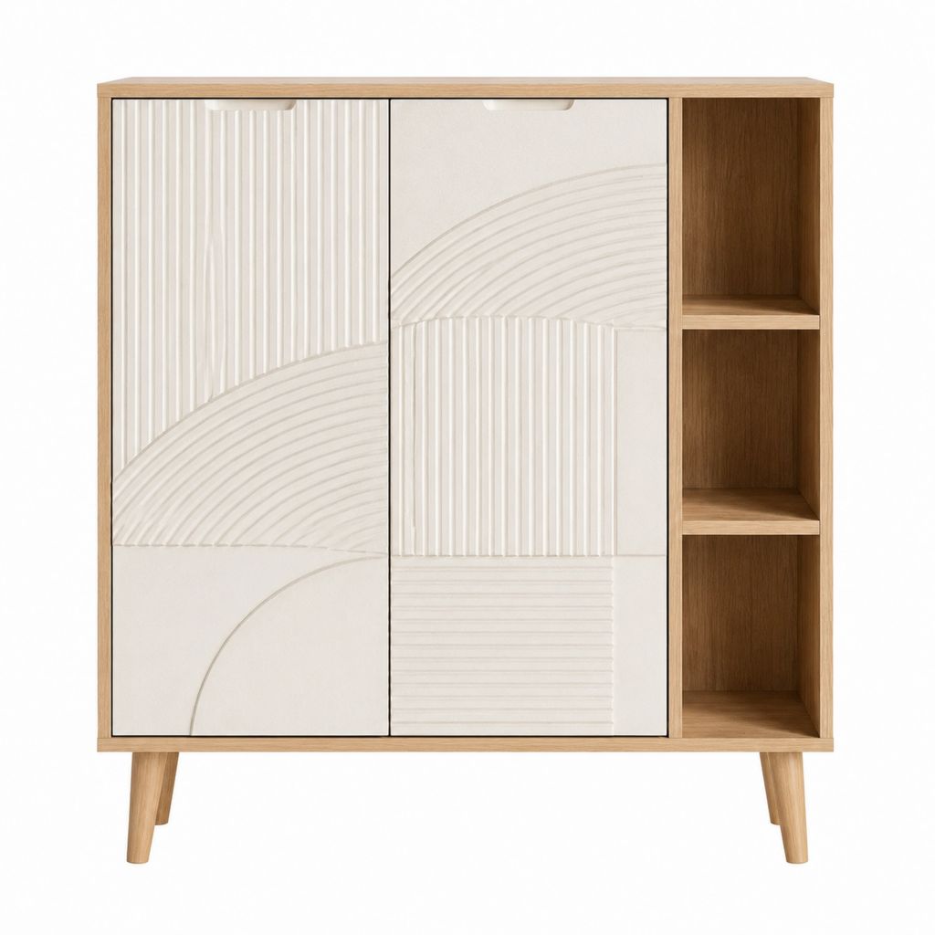 Buffet de rangement rectangulaire chêne clair et blanc en MDF 100 x 40 x 110 cm