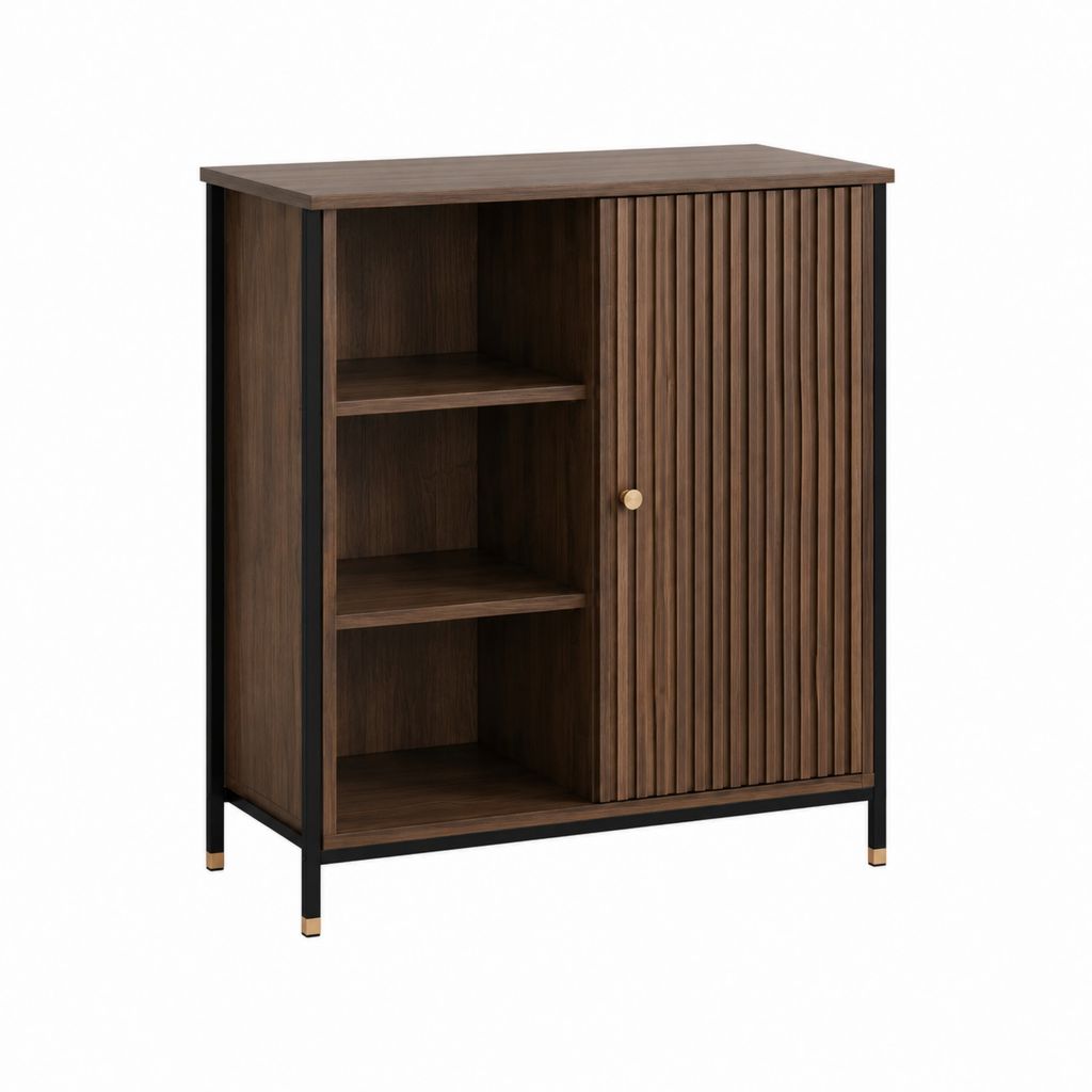 Buffet de salle à manger rectangulaire brun foncé en panneaux de particules et acier 80 x 40 x 110 cm