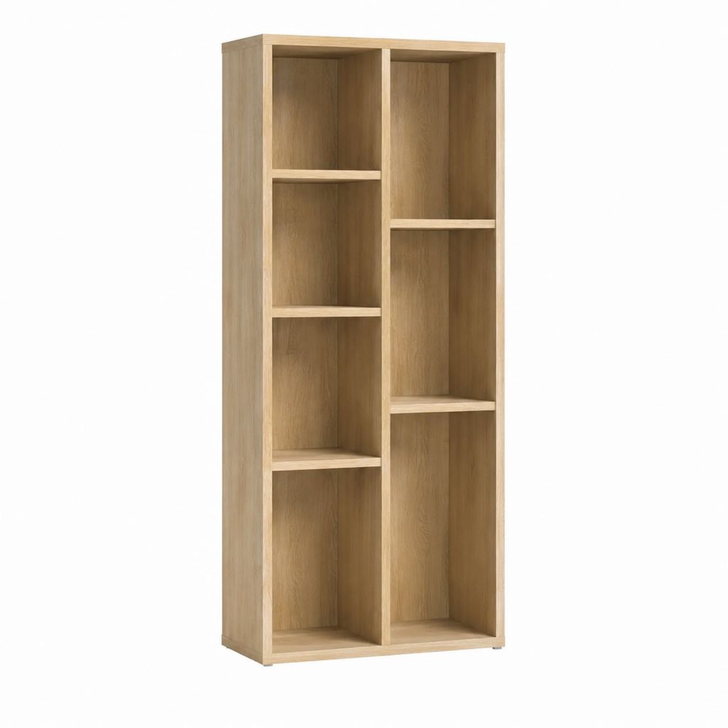 Bibliothèque rectangulaire chêne clair en panneaux de particules 180 x 60 x 30 cm à 7 compartiments