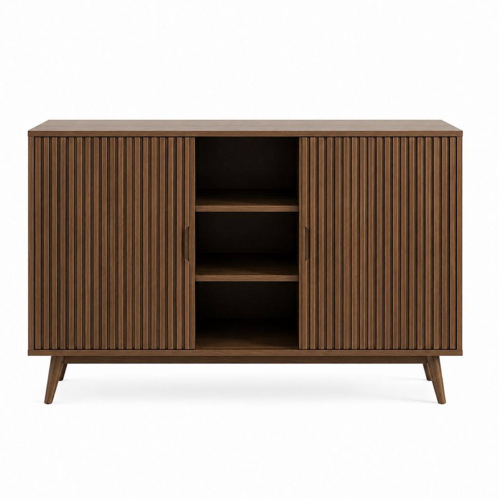 Buffet de rangement marron en panneaux MDF plaqués noyer 160 x 45 x 90 cm