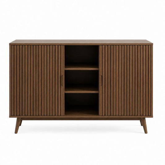Buffet de rangement marron en panneaux MDF plaqués noyer 160 x 45 x 90 cm