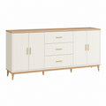 Buffet de rangement blanc et chêne en MDF 4 portes 3 tiroirs 160 x 40 x 85 cm