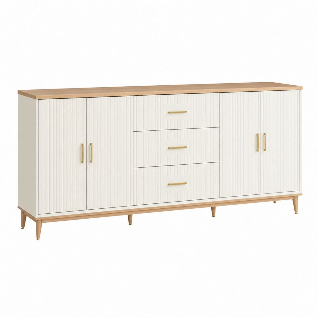 Buffet de rangement blanc et chêne en MDF 4 portes 3 tiroirs 160 x 40 x 85 cm