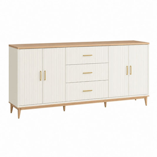 Buffet de rangement blanc et chêne en MDF 4 portes 3 tiroirs 160 x 40 x 85 cm