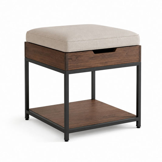 Banc à chaussures avec tiroir et étagère noyer noir en MDF acier et polyester 60 x 40 x 50 cm
