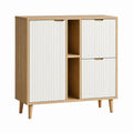 Buffet rectangulaire 3 portes blanc et chêne en panneaux de particules 120 x 40 x 120 cm