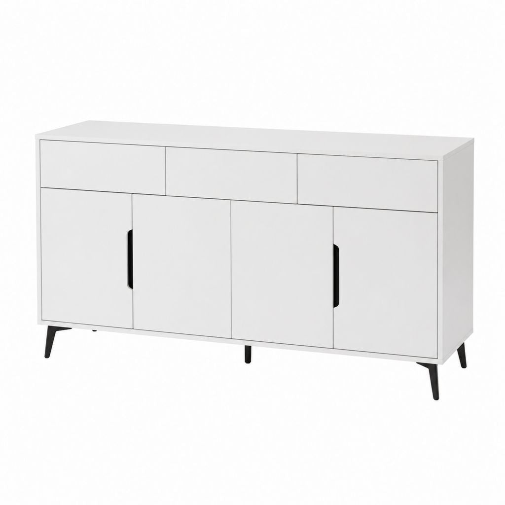 Buffet de rangement blanc en panneaux de particules 3 portes 3 tiroirs 160 x 40 x 80 cm