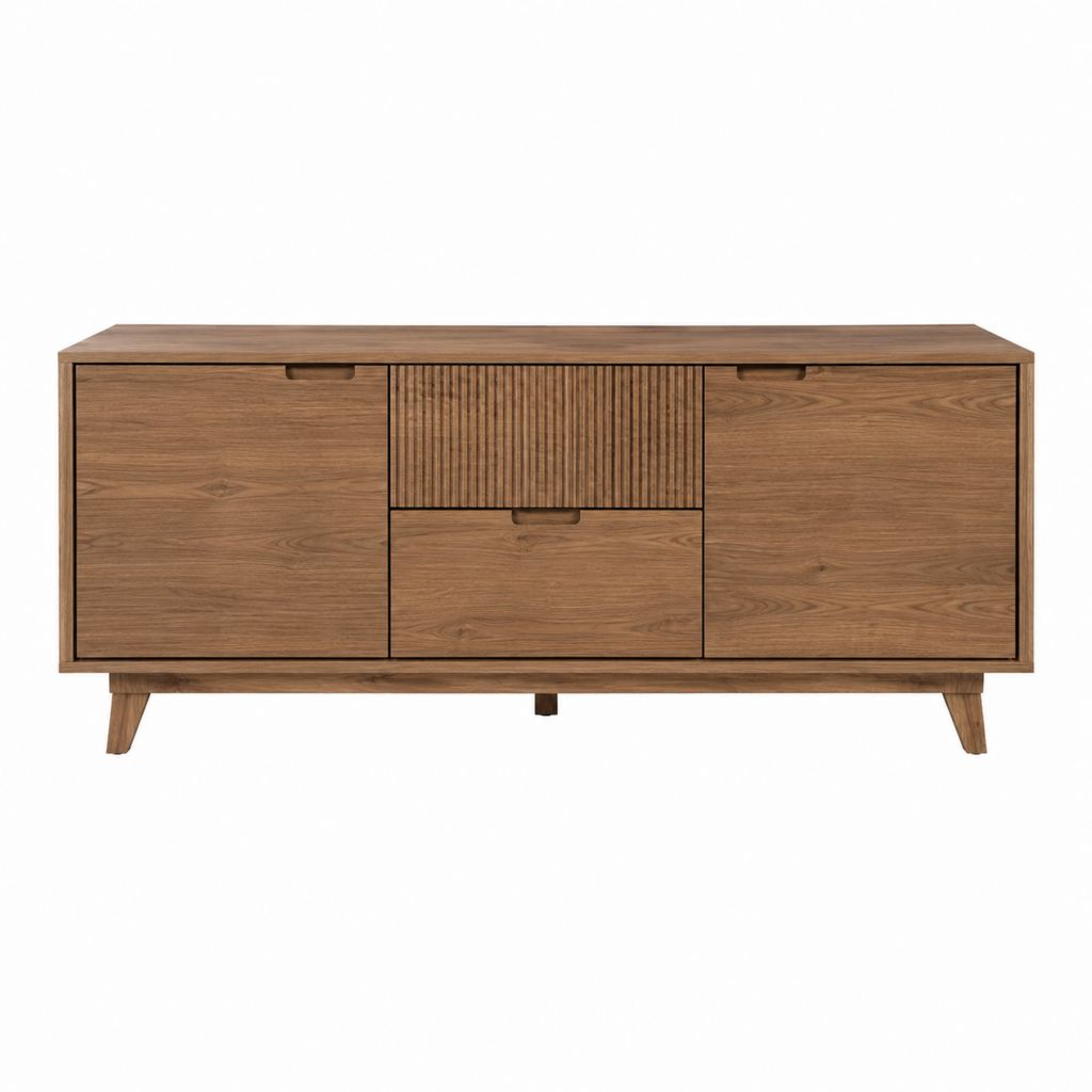 Buffet de salle à manger 2 portes 2 tiroirs marron noyer en bois massif d'acacia rectangulaire 180 x 45 x 80 cm