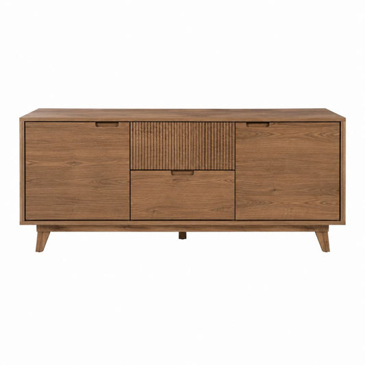 Buffet de salle à manger 2 portes 2 tiroirs marron noyer en bois massif d'acacia rectangulaire 180 x 45 x 80 cm