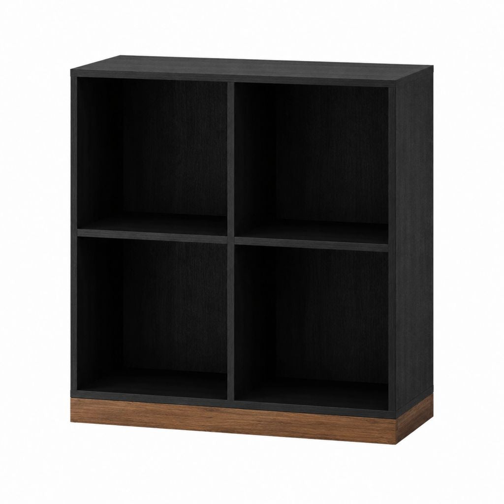 Buffet de rangement 4 niches noir et noyer en panneaux de particules 80 x 40 x 100 cm