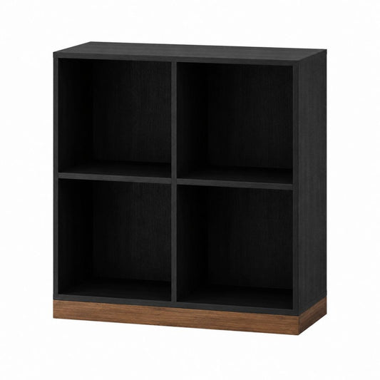 Buffet de rangement 4 niches noir et noyer en panneaux de particules 80 x 40 x 100 cm