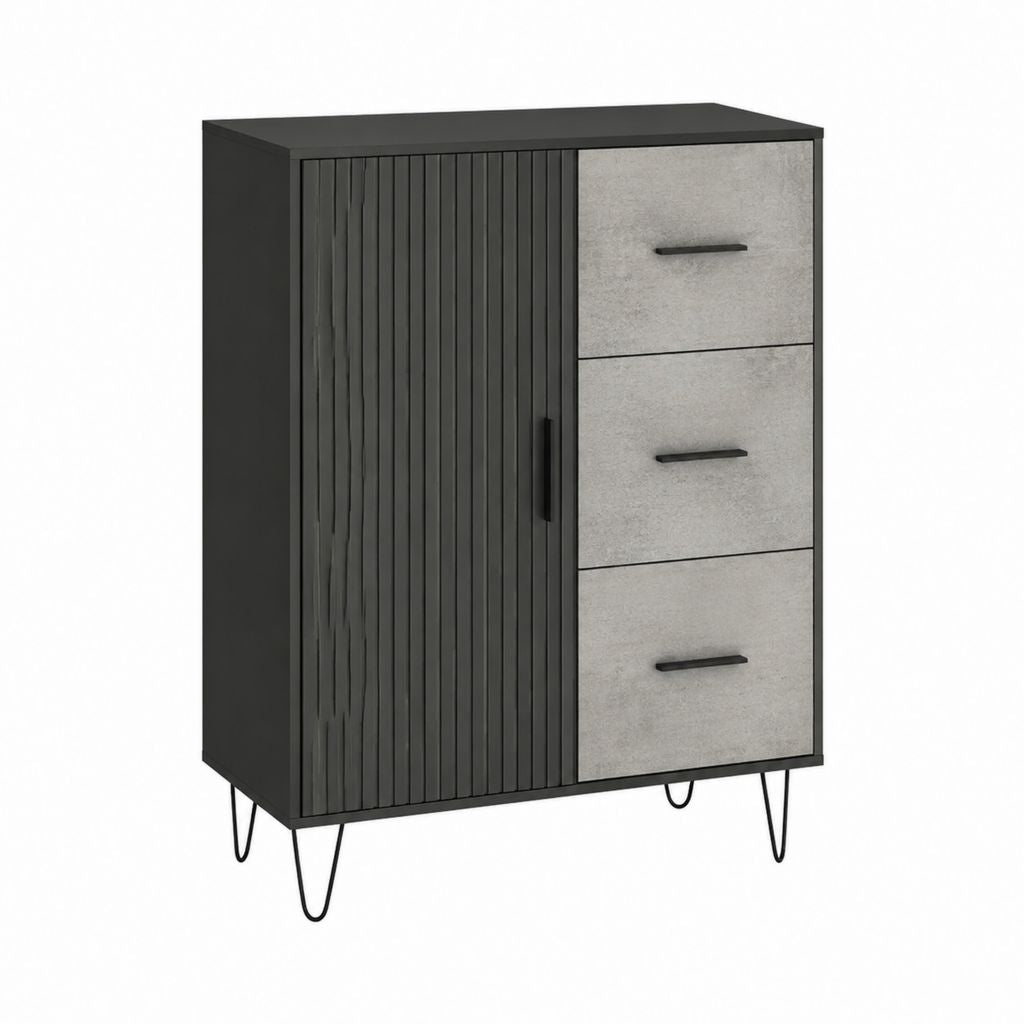 Buffet de rangement noir et gris béton en panneaux de particules 80 x 40 x 120 cm