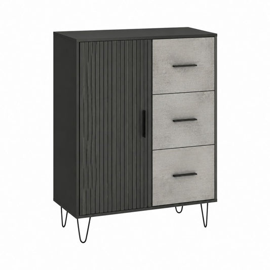 Buffet de rangement noir et gris béton en panneaux de particules 80 x 40 x 120 cm