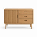 Buffet de rangement rectangulaire chêne massif naturel 120 x 40 x 80 cm avec porte coulissante et 3 tiroirs