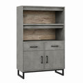 Buffet haut de rangement gris effet béton et chêne avec 2 portes 2 tiroirs 90 x 40 x 160 cm