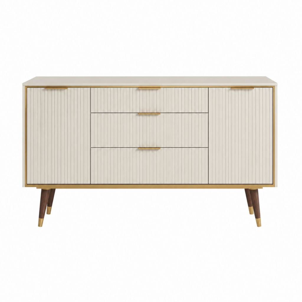 Buffet de rangement crème en MDF 160 x 40 x 80 cm avec 2 portes et 3 tiroirs