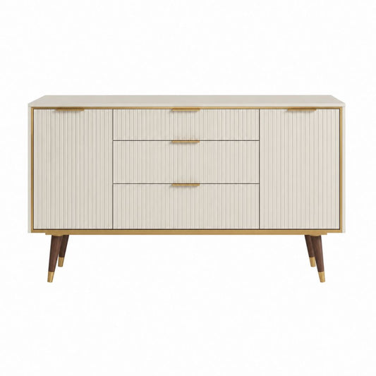 Buffet de rangement crème en MDF 160 x 40 x 80 cm avec 2 portes et 3 tiroirs