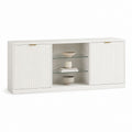 Buffet de salle à manger blanc en panneaux MDF rectangulaire avec portes rainurées et étagères en verre 160 x 40 x 75 cm