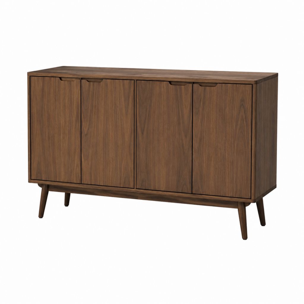 Buffet 4 portes marron noyer en panneaux de fibres plaqués 160 x 45 x 85 cm
