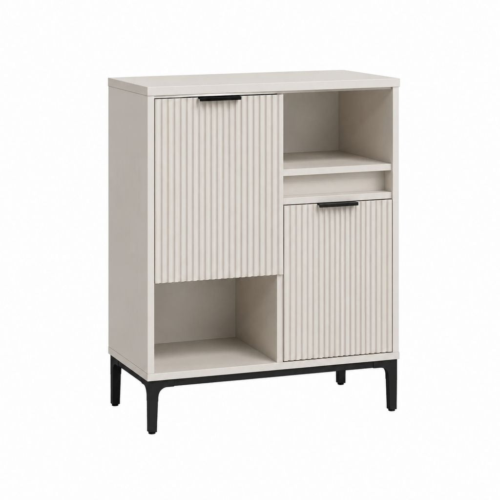 Buffet de salle à manger beige en panneaux de particules avec portes rainurées 80 x 40 x 120 cm