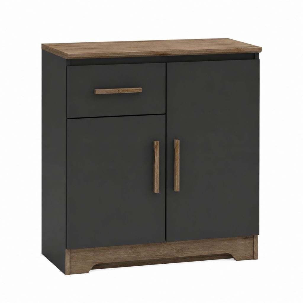 Buffet de rangement rectangulaire anthracite et chêne en panneaux de particules mélaminés 80 x 40 x 90 cm