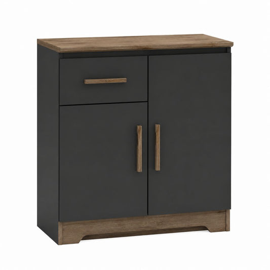 Buffet de rangement rectangulaire anthracite et chêne en panneaux de particules mélaminés 80 x 40 x 90 cm