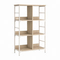 Bibliothèque ouverte 6 niches chêne clair et blanc en panneaux MDF et acier 80 x 30 x 120 cm