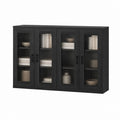 Buffet 4 portes noir en panneaux MDF et verre trempé strié 160 x 40 x 100 cm