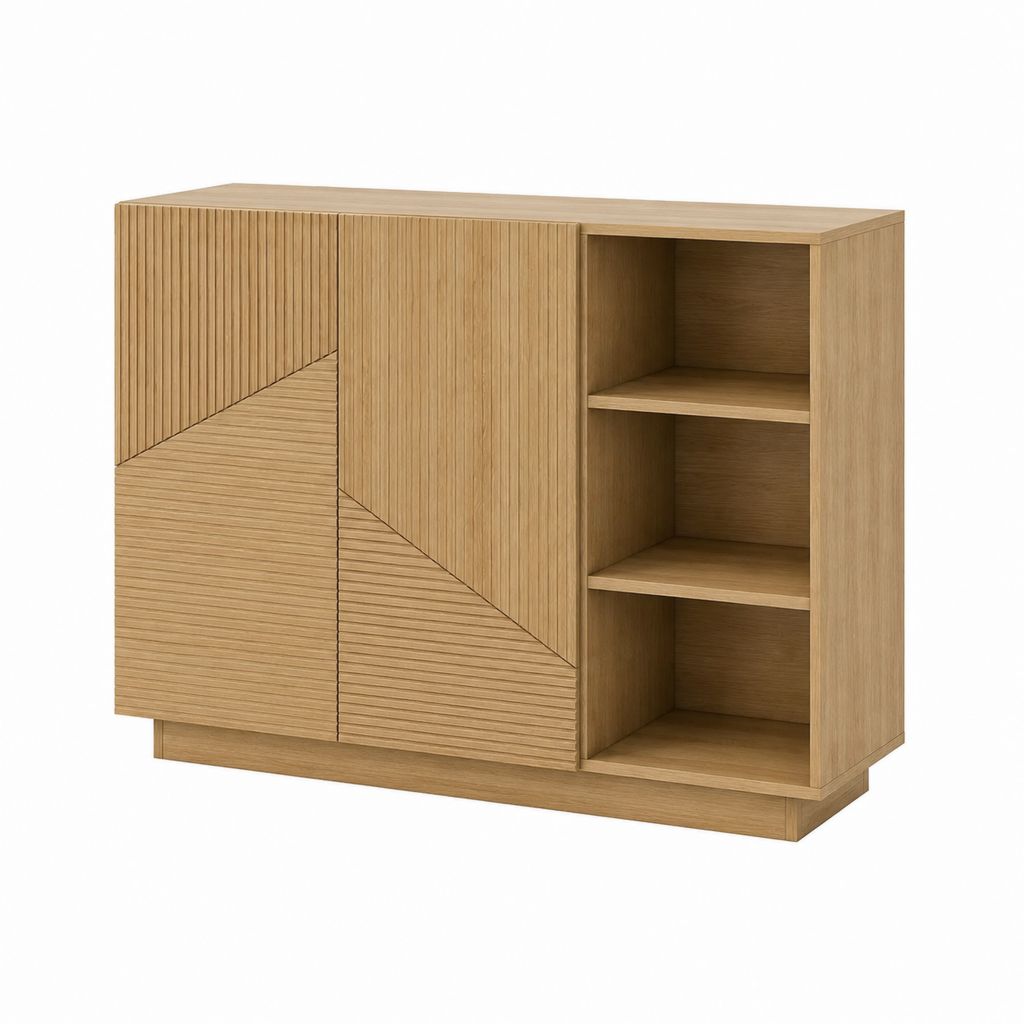 Buffet de salle à manger rectangulaire chêne plaqué 120 x 40 x 90 cm avec 2 portes et 3 niches